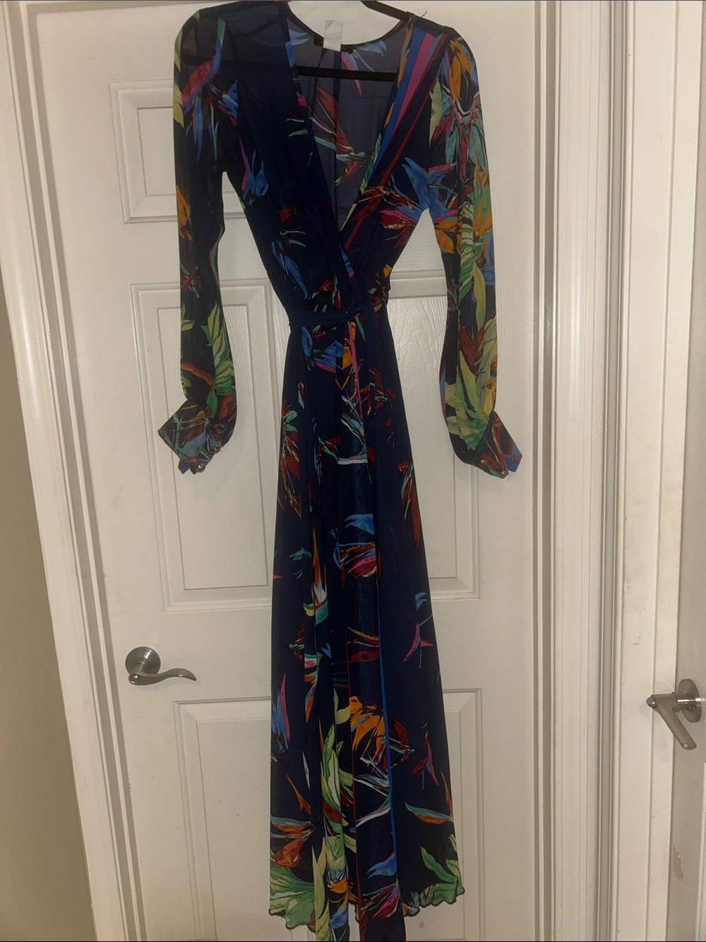 Navy Floral Long Sleeve Wrap Maxi Dress